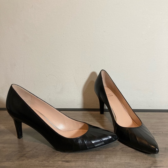 Stuart Weitzman Black Leather Pointed Toe Heels - Picture 3 of 17